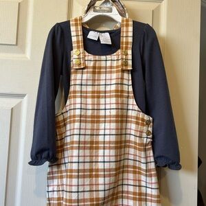 Tahari Navy and Cream Pinafore Dress
